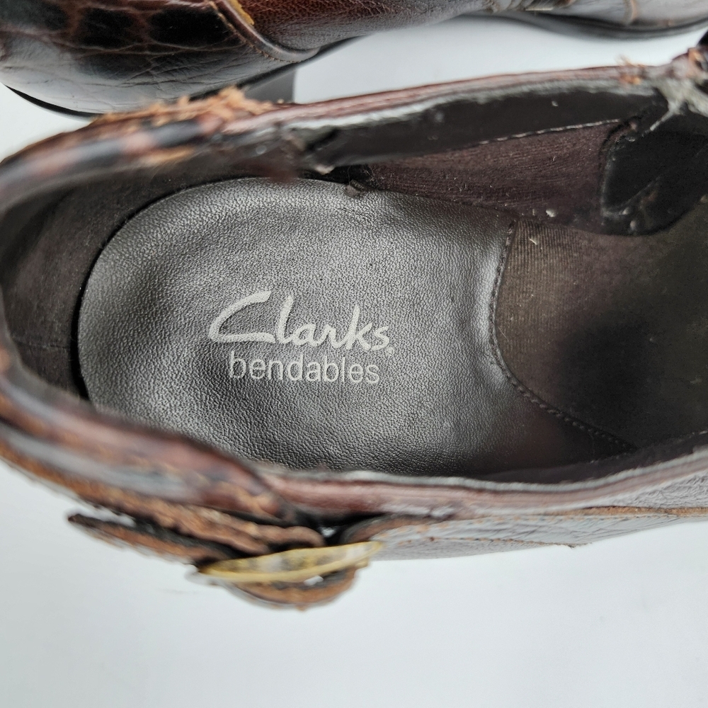 Clark Brown Leather Ankle Boots Bendable Sz 8M - Picture 6 of 10